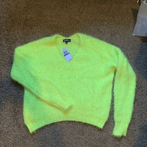 Highlighter yellow fuzzy sweater NWT
